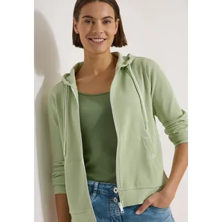 Kapuzensweatjacke CECIL, Damen, Gr. XL (44), grün (raw matcha lime), Sweatware, Obermaterial: 58% Baumwolle, 39% Polyester, 3% Elasthan. Futter: 100% Baumwolle, unifarben, lässig geschnitten hüftbedeckend, Rundhals, Bündchen, Sweatjacken Kapuzensweatjacke, mit Struktur und seitlichen Taschen mit Knopf