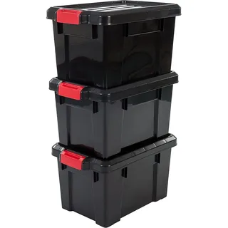 Iris Ohyama Iris Ohyama, Aufbewahrungsboxen aus Kunststoff mit Deckel und Clipverschluss, 21L, 3er Set, nestbar, BPA-frei, Dachboden, Schuppen, Garage, SK-210, Schwarz