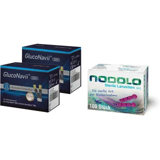 Gluconavii Blutzucker-Teststreifen und Nodolo Lanzetten im Kombiset Teststreifen 1 St