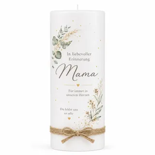MilaBoo Personalisierte Trauerkerze – Gedenkkerze 25x8 cm – In liebevoller Erinnerung – Geschenk zur Trauer, Beerdigung, Gedenken, Erinnerungslicht (Eukalyptus)