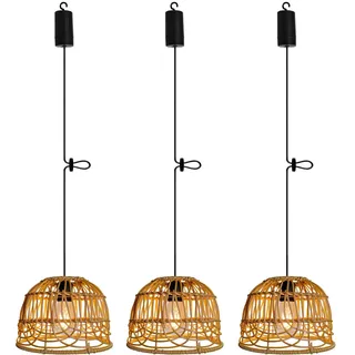 3x Boho Rattan Hängeleuchte Akku Vintage Lampe Batteriebetriebe Hängelampe Fernbedienung Glühbirne Deckenleuchte ohne Strom Außen Laternen Lampions IP65 für Garten Balkon Weihnachten Deko Geschenk