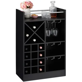 Relaxdays Weinregal mit Glashalter, 22 Flaschen, freistehend, Wein und Sekt, Hausbar HxBxT: 96 x 63 x 35 cm, schwarz