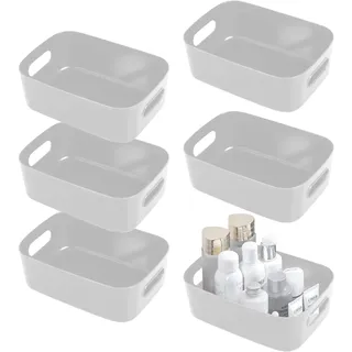 SHEPIN 6 Stück Aufbewahrungsbox Kunststoff Organizer Box Grau, Organizer Boxen mit Griff, Bad Aufbewahrungsboxen Plastik Aufbewahrungskorb & Behälter Kunststoffkorb für Badezimmer Kosmetik