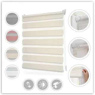 Doppelrollo LICHTBLICK ORIGINAL "Duo-Rollo Klemmfix, ohne Bohren, blickdicht" Gr. 7, beige (natur, weiß), B:90cm H:130cm, Polyester, Rollos, Doppelrollo, einfache Montage des Rollos, Topseller