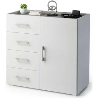 Dmora - Kommode Violetta, Buffetschrank mit 1 Tür und 4 Schubladen, Wohnzimmer-Sideboard, Mehrzweckschrank mit Regalen, 100 % Made in Italy, 90 x 41 x 87 cm, Weiß