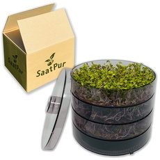 SaatPur® Keimsprossenbox Set 3 mit DREI Etagen als Sprossen Keimgerät: Sprossen Anzucht sowie Microgreens Anzuchtschalen. Keimbox, Keimschale, Qualität, Sprossenbox, Sprossenhaus, Keimgerät