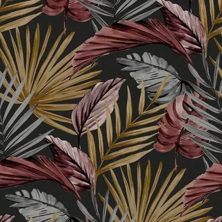 Vliestapete , Braun, Rot, Schwarz , Kunststoff, Papier , Blätter , 52x1005 cm , Made in Europe , Tapeten & Wandverkleidungen, Vliestapeten