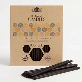 Danilovo 100 Dünne Bienenwachskerzen – Orthodoxe Kirchenkerzen aus Echtem Bienenwachs mit Baumwolldocht, Ritualkerzen für Meditation, Gebet & Hausaltar, Natürlicher Honigduft (16.5 cm, Schwarz)