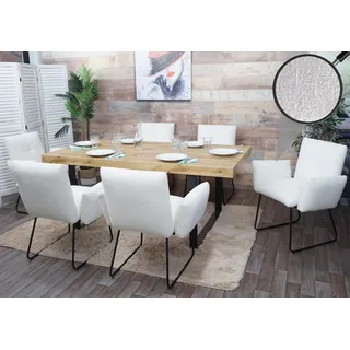 2er-Set Esszimmerstuhl HWC-K34, Küchenstuhl Polsterstuhl Stuhl Armlehne, Bouclé Stoff/Textil Metall MVG weiß - Weiß