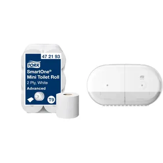 TORK SmartOne® Mini Doppelrollenspender für Toilettenpapier Weiß T9, Hohe Kapazität, Elevation Linie, 682000