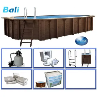 Interline Holzpool Bali oval L 8,40 x B 4,90 x H 1,36 m Schwimmbecken - Braun