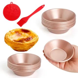 Quyimy 12 Stück Tarteform, Törtchenform 8 cm, Antihaftbeschichtung Pie Form Mini Quicheform mit Öl-/Spülbürste, 3 Zoll Tartelette Förmchen Quicheform und Obstkuchenform, Gold(8cm×12)
