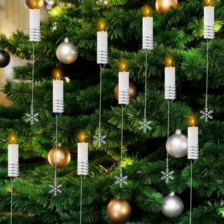 teenyyou 20 Stück silberfarbene Weihnachtsbaum-Kerzenhalter aus Metall mit Schneeflocken-Ornamenten für Weihnachtsbaum, Balance, Kerzenständer für Weihnachten, Winter, Weihnachtsbaum, Innen- und Außenbereich,