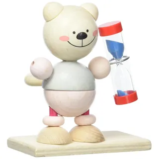 hess since 1990 - Sanduhr zum Zähneputzen für Kinder aus Holz, Zahnbürstenhalter, rosa Bär aus Holz, mit farbigem Sand, aus dem Erzgebirge