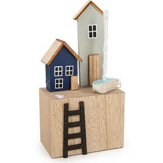 Logbuch-Verlag Strandhaus Dekofigur aus Holz Maritime Deko Ferienhaus Hafenstadt Figur blau braun16 cm