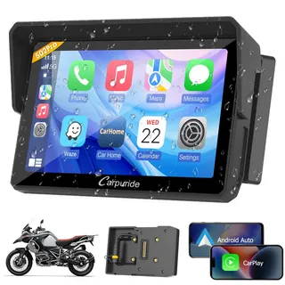 Carpuride W502PRO B für B.-M-.W Motorrad CarPlay & Android Auto & Dual Bluetooth, 5 Zoll wasserdichter Touch Bildschirm für Motorrad, Musik-Sharing, Gegensprechanlage, Lichtsensor, Kompass, Barometer