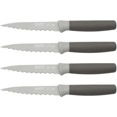 BergHoff Steak Messer 4-teilig (Barbecue-Messer, Fleischmesser, Soft Touch Griff, Besteck-Set, Pizzamesser, Steakbesteck, Geschenkidee BBQ) 3950046