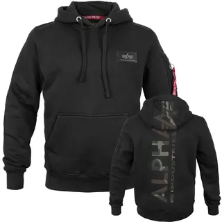 Alpha Industries Back Print Camo Print Kapuzenpullover Black / Woodland L