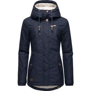 Winterjacke RAGWEAR "Winterjacke Monade", Damen, Gr. XXL, blau (navy22), Obermaterial: 65% Polyester PES. 35% Baumwolle CO.  Obermaterial: Futter: 100% Polyester PES. 100% Polyester PES., figurbetont Po-bedeckend, verstellbar Rippstrickbündchen, Jacken Winterjacke, Damen Winterparka mit Kapuze und m. Fleece gefüttert