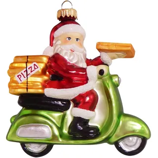 Christbaumschmuck KREBS GLAS LAUSCHA "Pizza-Weihnachtsmann auf Vespa, Weihnachtsdeko, Christbaumschmuck", bunt, B:11cm H:12,5cm T:9,5cm, Glas, Weihnachtsbaumschmuck, Christbaumschmuck, mundgeblasen