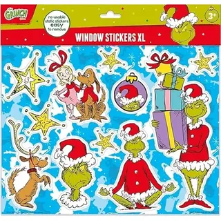 Grinch Fenster-Sticker XL | Wiederverwendbare Weihnachtssticker für Fenster & Spiegel | Deko-Set für Kinder ab 3 Jahren