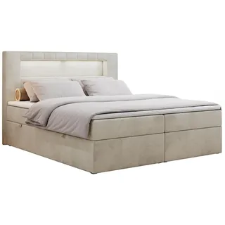 MKS Boxbett Gold-5 LED 120/200 Beige Velvet - H4 , Textil , H4 , Rechteckig , 120x200 cm , Schlafzimmer, Betten, Boxspringbetten