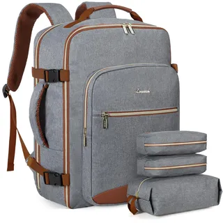 LOVEVOOK Handgepäck Rucksack, 40L Groß Reiserucksack Damen Flugzeug Koffer Travel Backpack, Wasserdicht Reisetasche mit 17 Zoll Laptopfach für Reise Business Geschäftsreise Weekend Wandern,Grau