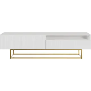 Selsey TV Schrank Board Sideboard Fernsehtisch Fernsehschrank 175 cm Goldene Beine Mit Offenem Fach Gefräste Front Weiß Veldio