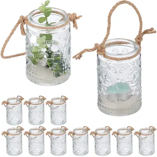 Relaxdays Windlicht 12er Set Glas Transparent/Braun
