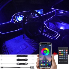 TABEN Auto Umgebungslicht RGB Fernbedienung + APP-Steuerung Dekorative Lampe DIY Refit Flexibles Glasfaserrohr 64 Farben Innenbeleuchtung Atmosphärenlicht 1W DC 12V 4m