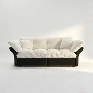 3-in-1 Schlafsofa mit Tufting, 190 cm Queen-Size Ausziehsofa, multifunktionales Sofa-Bett mit 2 weichen Kissen, Veloursbezug in Beige/Weiß – konvertierbares Tagesbett für Gäste, Wohnzimmer, Home-Offic