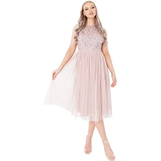 Maya Deluxe Damen Neckholder-Midikleid mit Verzierungen Brautjungfernkleid Rosa Größe 48
