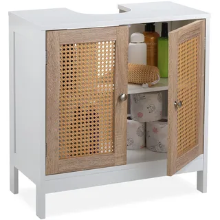 Relaxdays Waschbeckenunterschrank 2 Fächer 60 x 61,5 x 30 cm Weiß/Natur