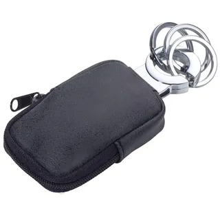 Schlüsselanhänger mit Täschchen für Kleingeld, Maske, etc., antibakteriell beschichtet, tötet 99,9% der Oberflächenbakterien ab, Reißverschluss, 3 Schlüsselringe, Kunstleder schwarz, KR21-77/DG