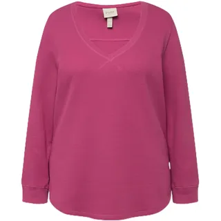 Ulla Popken Damen Waffle Pique Sweatshirt, Fuchsia, 50-52