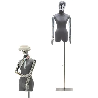 Jueraori Schaufensterpuppe Weiblich Körper mit Kopf, Schneiderpuppe mit Armen Kleiderpuppe Ausstellen für Vitrine, Mannequin Verstellbare Höhe 120-210cm für Nähen in Boutiquen