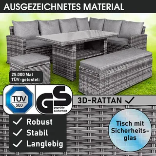 Poly-Rattan Eck Sitzgruppe ECO grau/anthrazit - Grau