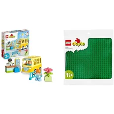 LEGO DUPLO Die Busfahrt Set, Bus-Spielzeug zum Aufbau sozialer Fähigkeiten & DUPLO Bauplatte in Grün, Grundplatte für DUPLO Sets, Konstruktionsspielzeug für Kleinkinder 10980