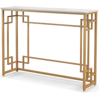 COSTWAY Konsolentisch Marmor Gold, Eingangstisch schmal, Flurtisch mit geometrischem Metallrahmen, Sofatisch, Beistelltisch 110 x 30 x 81 cm, für Wohnzimmer, Flur, Eingang - Weiß, Gold