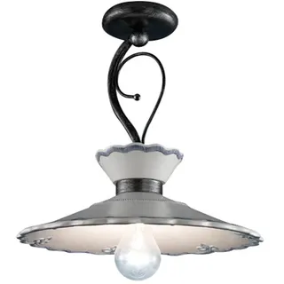 Klassische Deckenleuchte Ravenna Metall Schwarz Keramik Weiß Schattiert Arg. 31Cm 1 Licht E27
