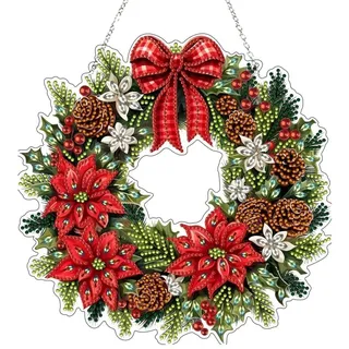 HGSHUO Weihnachtskranz Weihnachten Deko Türkranz Fenster Dekoration Weihnachten Diamond Painting Anhänger Merry Christmas Diamant Painting Türkranz Veranda Hängende Kranz