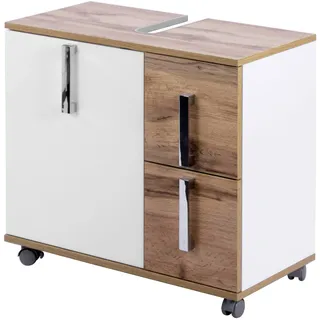 Schildmeyer Waschbeckenunterschrank Luca 135873, weiß glanz/Eiche Landhaus, 65,1/32,0/60,0 cm,
