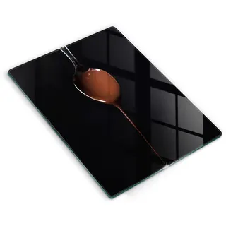 Wallfluent Glasplatte 40x52 cm Löffel mit Schokolade , Hellbraun , Glas , Rechteckig , 40x52 cm , Küchenzubehör, Schneidebretter
