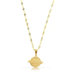 Made by Nami Edelstahl Halskette Damen Gold mit Planet Anhänger Schmuck Geschenk Freundin 40 + 5 cm lang (Planet)