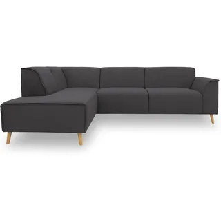 DOMO. collection Ecksofa Jules FK, skandinavisches Sofa mit Federkern, Couch Garnitur mit Holzfüßen, 263 x 191 x 81 cm (BxTxH), Ottomane links, pepper