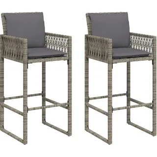 vidaXL Garten-Barhocker mit Kissen 2 Stk. Grau Poly Rattan - Grau