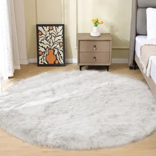 ORINOVA Teppich Rund Weiß 180 cm Kuschel Flauschig Kunstfell Teppich Fellteppich Weich Schlafzimmer Wohnzimmer Bettvorleger Waschbar