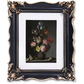 Saysmile 20.3x25.4 cm Vintage-Bilderrahmen mit geprägtem Blumen-Design, schwarzer verzierter Rahmen für 20.3x25.4 cm oder 12.7x17.8 cm Bilder mit weißer Matte, Heimdekoration (schwarz, 20.3x20.4 cm)