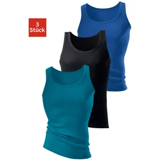 Unterhemd H.I.S "Doppelripp Tanktop", Herren, Gr. 8 (XXL), 3 Stk., N-Gr, bunt (royalblau, schwarz, petrol), Doppelripp, Obermaterial: 100% Baumwolle, unifarben, figurbetont, tiefer Rundhals, Unterhemden Unterhemd, aus weicher Baumwollqualität, Topseller