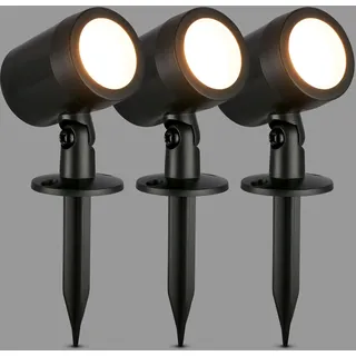 BRILONER - 3er Set LED Strahler Außen mit Stecker, Spritzwasserschutz, warmweiße Lichtfarbe, Außenlampe, Gartenbeleuchtung, Gartenlampen für draußen, Pflanzenlampe, 18x5 cm, Schwarz